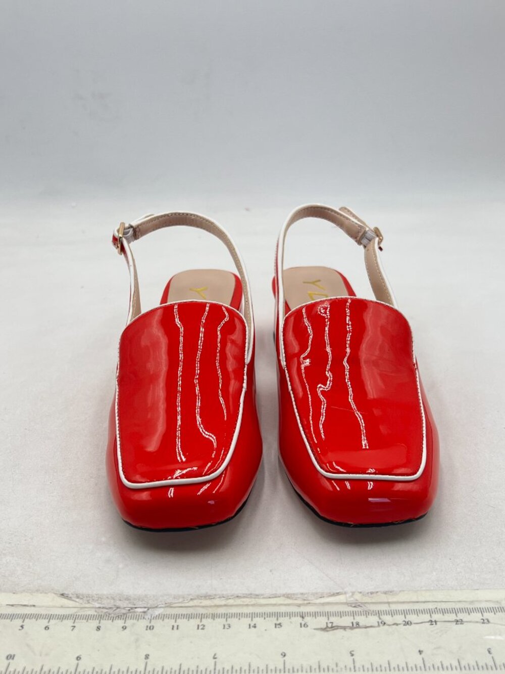 YDN Red Square Toe Block Low Heels Slingback Formal Loafer Dressy Pump - Picture 3 of 8